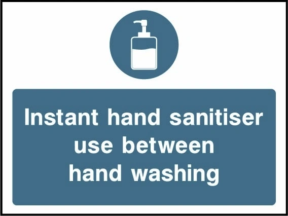 Instant hand sanitiser — Use between hand washing. Food processing sign artwork FOOD0112.
