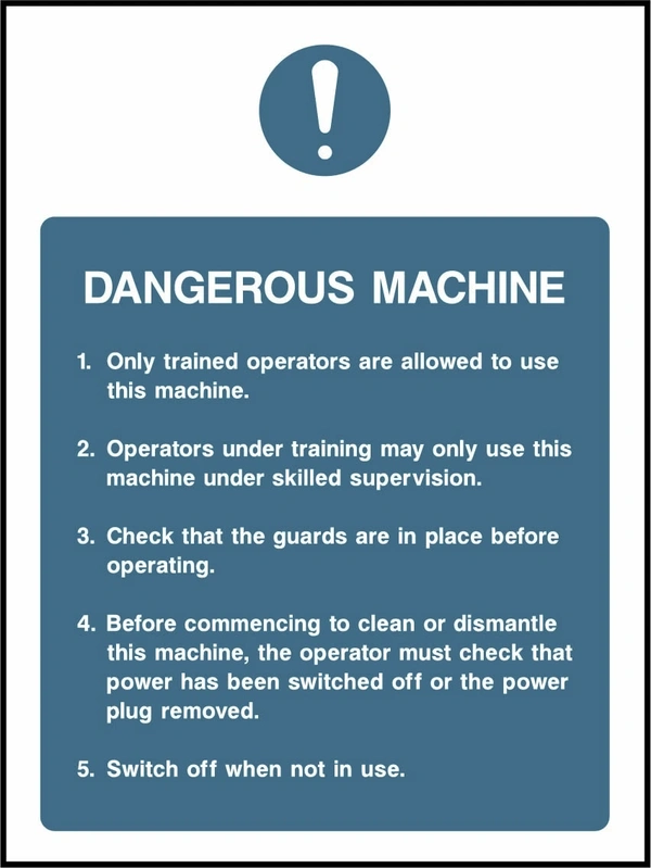 Dangerous machine — Operating and cleaning instructions. Food processing sign artwork FOOD0019.