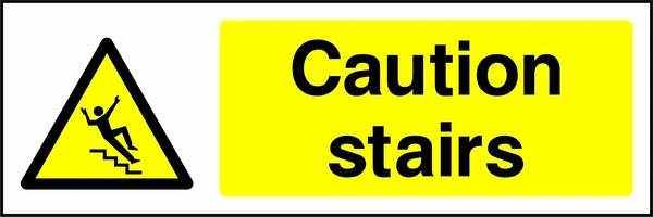 Caution — Stairs sign showing yellow falling on stairs warning pictogram beside wording. Artwork GENE0037.