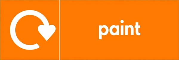 Paint collection-point artwork with a white recycling arrow and wording on orange. OTHE0007.