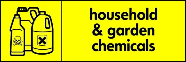 Household & garden chemicals sign showing black pictogram and wording on a yellow panel. Artwork HAZA0006.