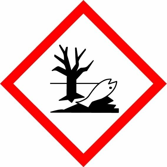 Environment hazard red diamond pictogram sign showing diamond-shaped dangerous-substance symbol with supplied colours and markings. Artwork DANG0043.