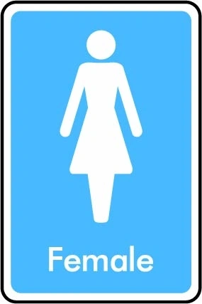 Female printed sign. Blue information artwork INFO0002.