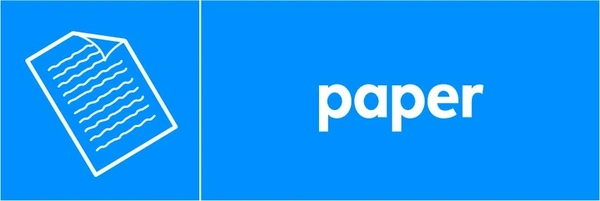 Paper recycling sign showing white material illustration and wording on a blue letterbox panel. Artwork PAPE0014.