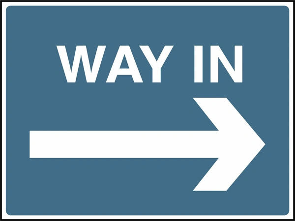 Way In — Right arrow sign. blue-grey background with white lettering. Supplied artwork PARK0010.