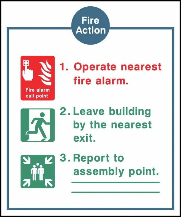 Fire Action printed notice with the original action instructions and layout. Artwork FACT0014.