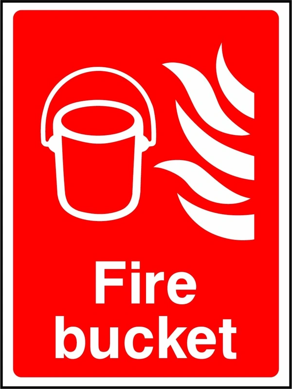 Fire bucket sign showing bucket and flame pictograms. Artwork FEQP0013.